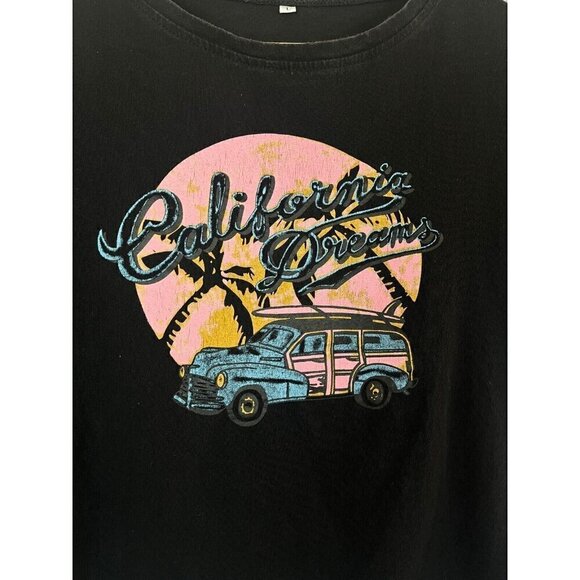 Women Large Crew T-shirt Top Graphic California Dreams Y2K 90s Indie Surf - Picture 2 of 9